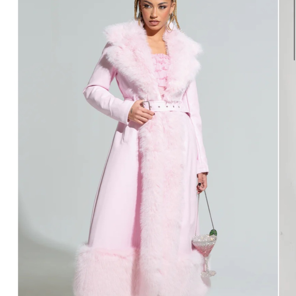 akira vivian fur trim coat pink
